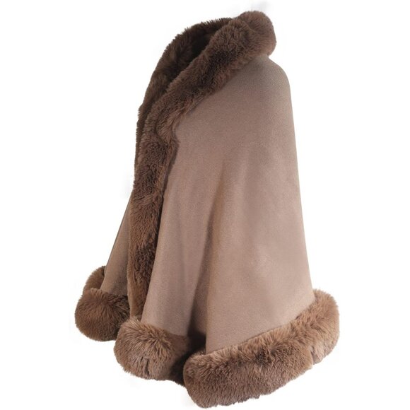 🆕Women Brown Winter Faux Fur Shawl Stole Warm Wrap Cape knitted Acrylic Elegant - Picture 2 of 6